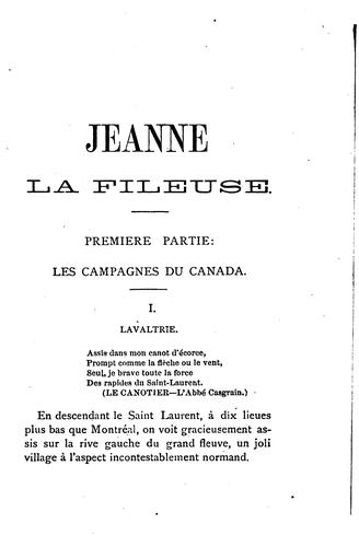 Jeanne la Fileuse Épisode de l'Émigration Franco-Canadienne aux États-Unis