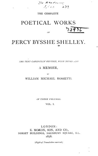 The Complete Poetical Works of Percy Bysshe Shelley — Volume 2