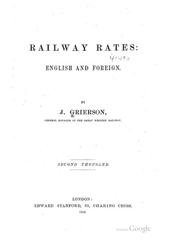 Railway Rates: English and Foreign