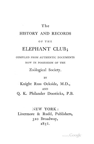 History and Records of the Elephant Club