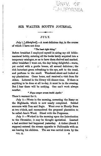 The Journal of Sir Walter Scott From the Original Manuscript at Abbotsford