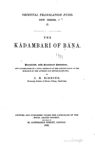 The Kādambarī of Bāṇa