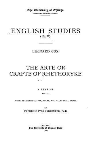 Arte or Crafte of Rhethoryke