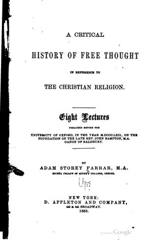 History of Free Thought in Reference to The Christian Religion