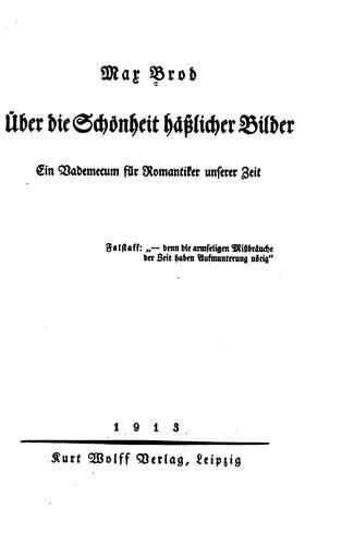 Über die Schönheit häßlicher Bilder. Ein Vademecum für Romantiker unserer Zeit