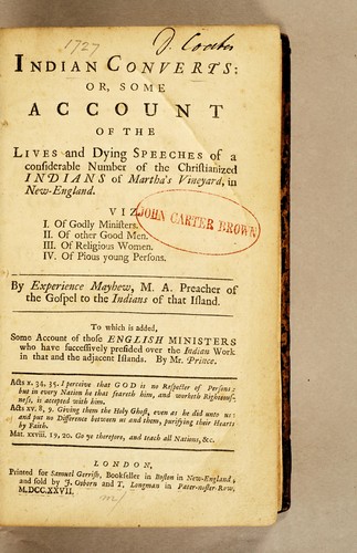 Indian Converts of Martha's Vineyard, in New-England