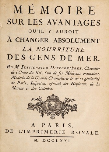 Mémoire sur les avantages qu'il y auroit à changer absolument la nourriture des gens de mer