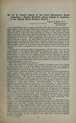 A Special Mortality among Infants at Loughton, in the Epping Rural Sanitary District