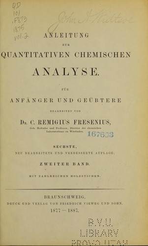 Anleitung zur quantitativen chemischen Analyse