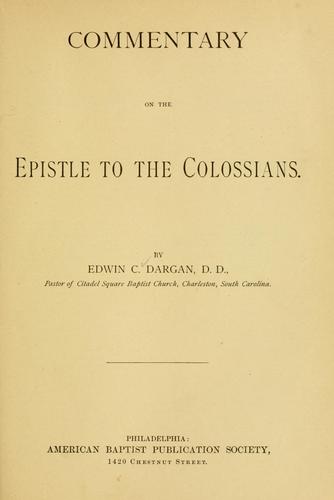 Commentary on the Epistle to the Colossians