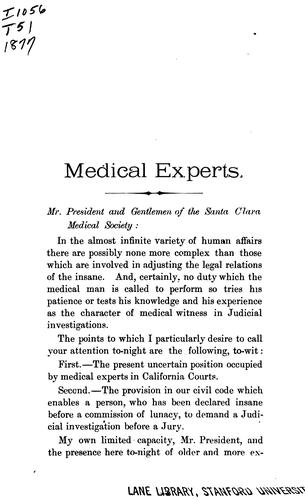 Medical experts: Investigation of Insanity by Juries