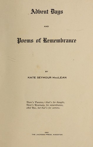 Advent Days and Poems of Remembrance