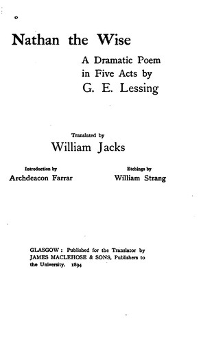 Nathan the Wise; a dramatic poem in five acts