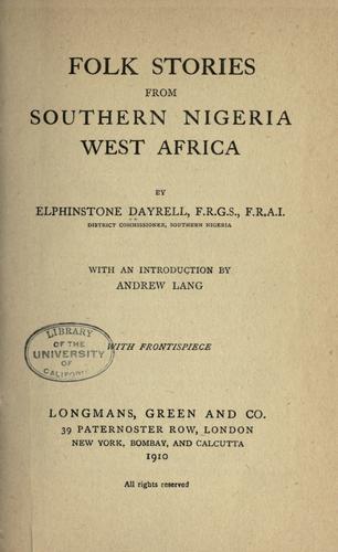 Folk Stories from Southern Nigeria, West Africa