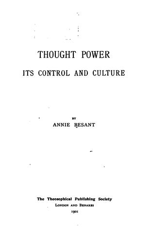 Thought Power: Its Control and Culture