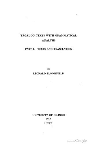 Tagalog Texts with Grammatical Analysis