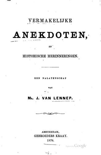 Vermakelijke anekdoten, en historische herinneringen