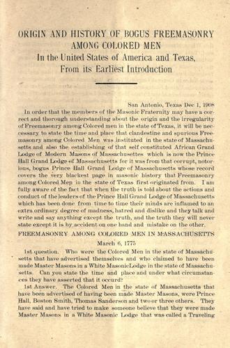 The Early Introduction of Bogus Freemasonry in the United States of America and Texas Among Colored Masons