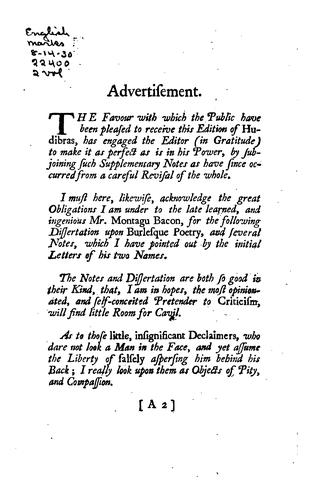 Hudibras, in Three Parts, Written in the Time of the Late Wars