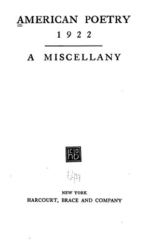 American Poetry, 1922: A Miscellany