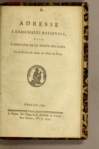 Adresse à l'Assemblée nationale, pour l'abolition de la traite des Noirs