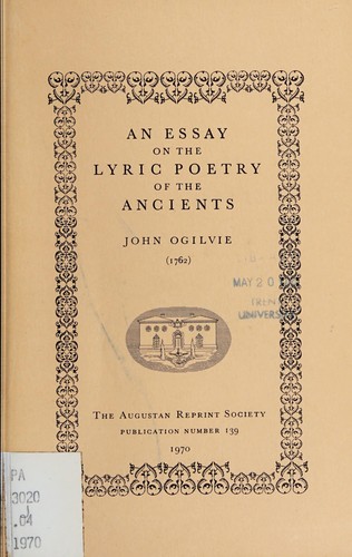 An Essay on the Lyric Poetry of the Ancients